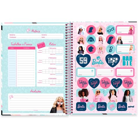 Caderno Universitário Capa Dura 1X1 80 Folhas Barbie Mattel Spiral PT