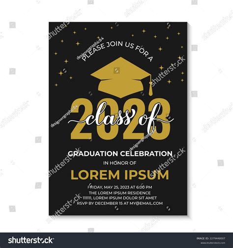 Graduation Ceremony Invitation Card Black Gold Stock Vector (Royalty ...