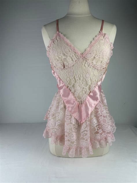 80s Pink Lace Apron Teddie Lingerie Vintage Gem