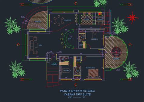 Descargar Plano De Cabaña Tropical Con Medidas 3 Dormitorios Dwg