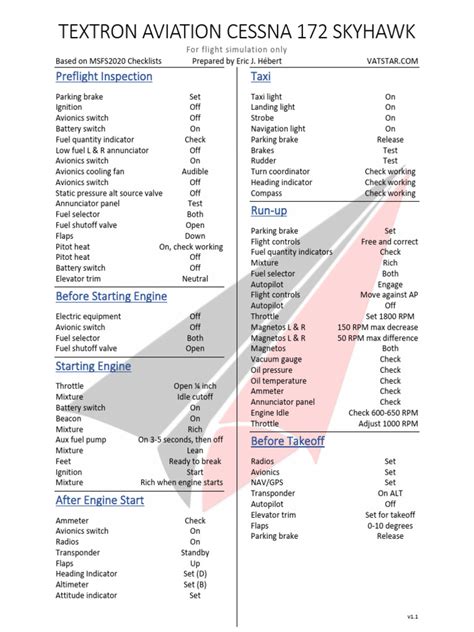 Checklist Cessna 172 V11 Pdf Avionics Takeoff