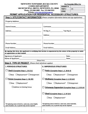 Fillable Online Residential Accessory Structures Permit Form Newtown