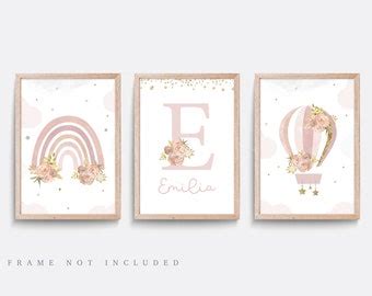 Hot Air Balloon Nursery Wall Art Set Of Hot Air Balloon Print Baby Girl Nursery Decor