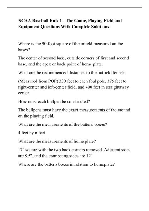 NCAA Baseball Rule 1 - The Game, Playing Field and Equipment Questions