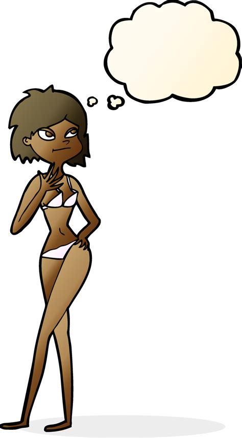 Cartoon Woman In Bikini With Thought Bubble Vector Art At Vecteezy