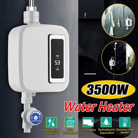 W S Instant Electric Tankless Hot Water Heater Shower Kitchen Bathing Lcd Digital