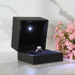 Large Black Leather Engagement Ring Box With LED Light Great for ...