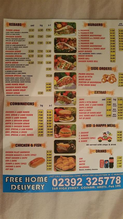 Menu At Cosham Kebab Centre Fast Food Portsmouth