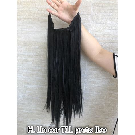 Aplique M Gico Cabelo Fio Invis Vel Tiara Cor Preto Ondulado Cm