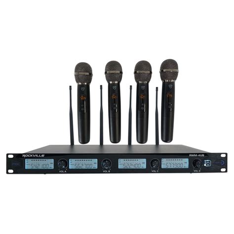 Rockville Rwm 4us Quad Wireless Uhf 4 Microphone System Wadjustable F