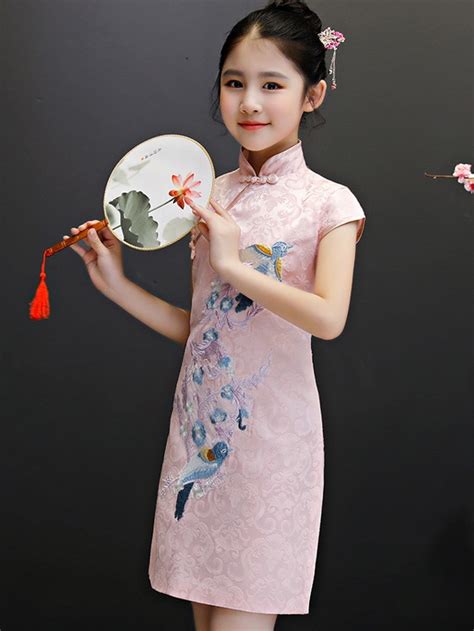 Pink Embroidered Kids Girls Cheongsam Qipao Dress Cozyladywear