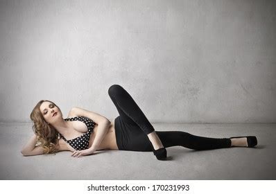 Plus Size Glamour Model Black Lingerie Stock Photo