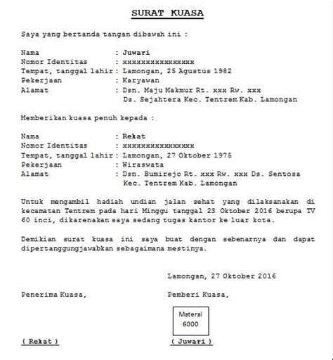 contoh surat kuasa indihome  koleksi gambar