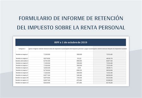 Plantilla De Excel Formulario De Informe De Retención Del Impuesto Sobre La Renta Personal Y