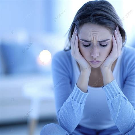 A Woman Sitting On The Floor In Jeans And Blue Top Holding Her Head