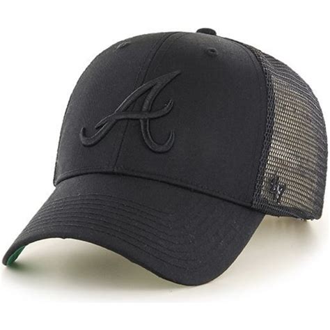 47 Brand Black Logo Atlanta Braves Mlb Mvp Branson Black Trucker Hat