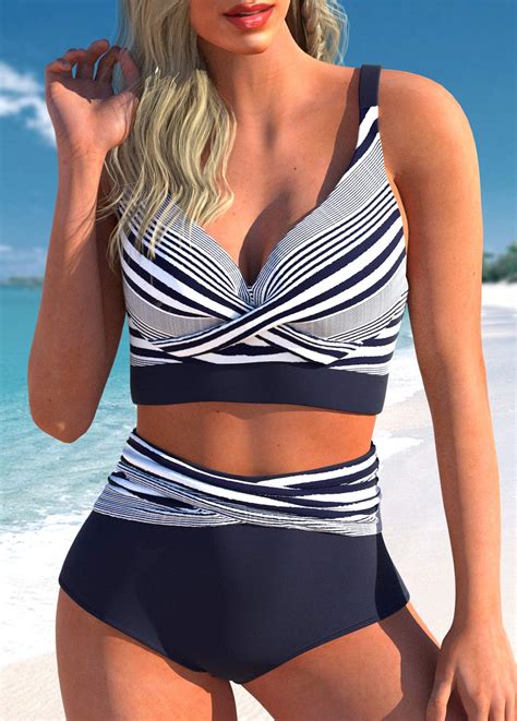 ROTITA Criss Cross Navy Striped Bikini Top Rotita USD 11 98