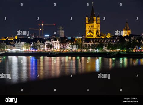 Cologne Rhine Germany Cathedral River Castles Cranes Reflection Night