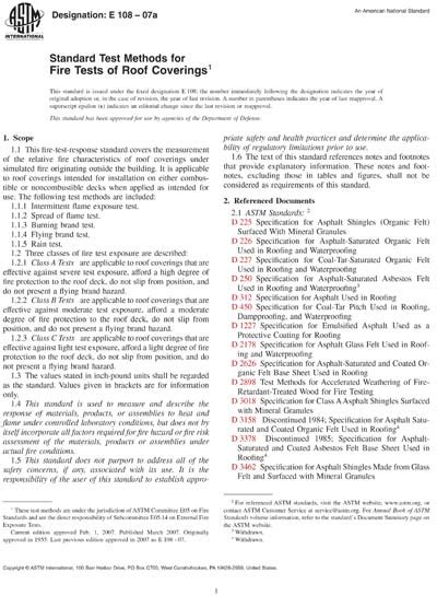 ASTM E108 07a Standard Test Methods For Fire Tests Of Roof Coverings