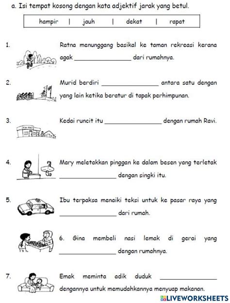 kata adjektif jarak interactive worksheet jawi worksheet