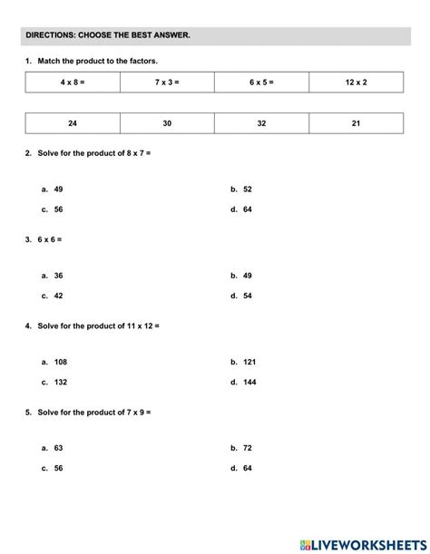 Multiplication Fact Fluency Worksheet Live Worksheets