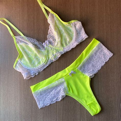 Conjunto De Lingerie Plus Size Microfibra E Renda Sexy Cores Neon Tamanho Ao C Aro