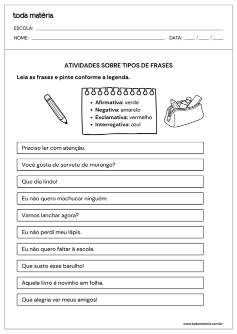 Atividade Sobre Tipos De Frases - Atividades sobre tipos de frases (para imprimir) - Toda Matéria