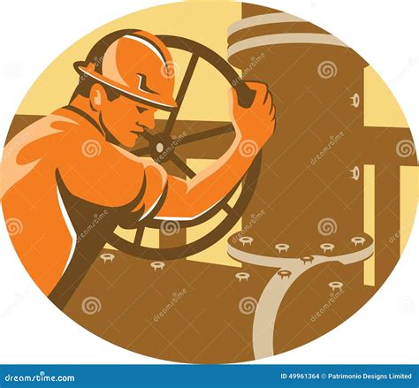 Gas And Oil Worker Closing Pipeline Pipe Valve Stock Vector