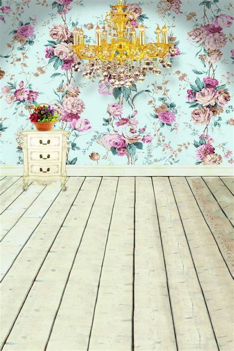 Abphoto Polyester Light Blue Rose Floral Wall Mural Wooden Floor Indoor