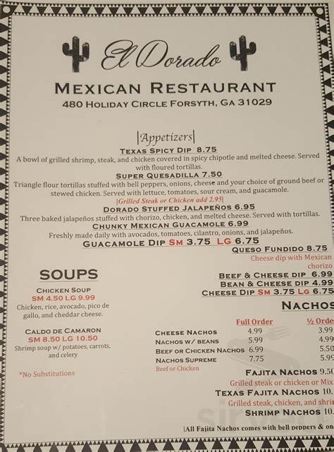 Menu For El Dorado Mexican Restaurant Bar And Grill In Forsyth Ga Sirved