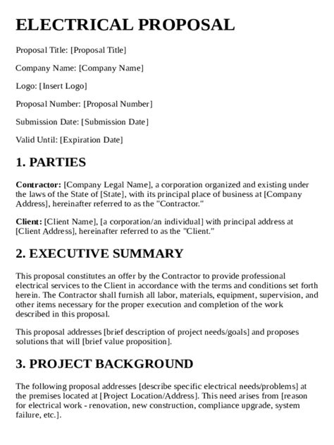 Fillable Online Electrical Proposal Template Fax Email Print Pdffiller