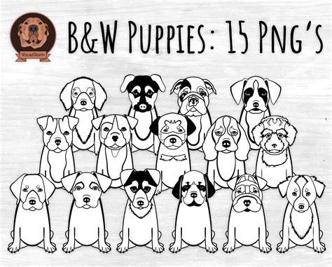 Black & White Puppy Clipart - Png Puppies Perfect for Coloring and