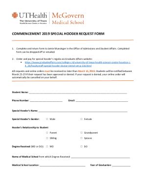 Fillable Online COMMENCEMENT 2019 SPECIAL HOODER REQUEST FORM Fax Email