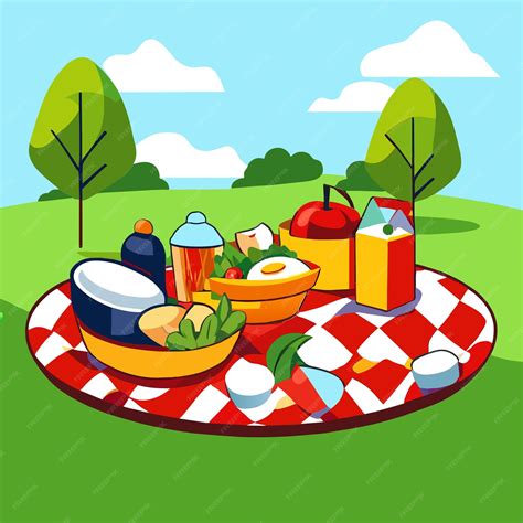 Premium Vector | Picnic food on grass in park cartoon vector illustration
