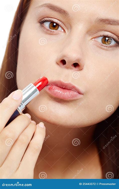 applying lipstick stock photo image  beautiful elle