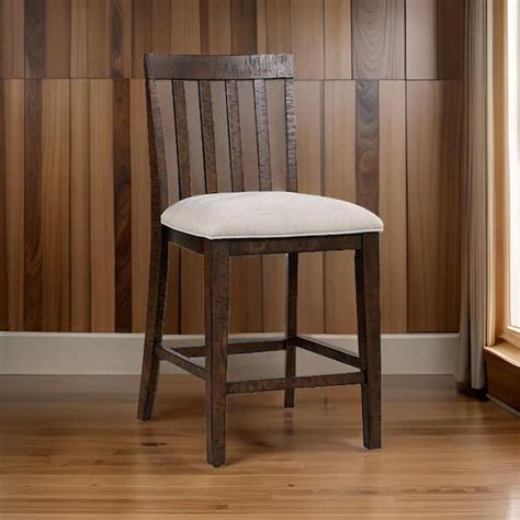 Benjara In Oak Brown And Beige Low Back Wood Frame Bar Stool With