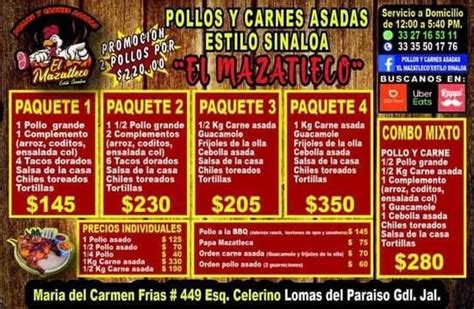 Carta Del Restaurante Pollos Y Carnes Asadas El Mazatleco Estilo