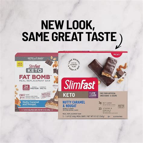 SlimFast Low Carb Keto Caramel Nut Bar 5 Count Box 9g Protein