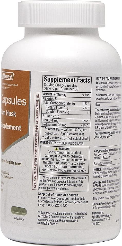 Valumeds Psyllium Husk Fiber Capsules Supplement 800 Count Soluble Dietary Colon Support For