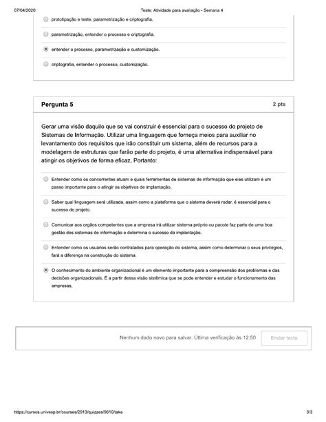 Univesp Sistemas De Informação Atividade Para Avaliação Semana 4