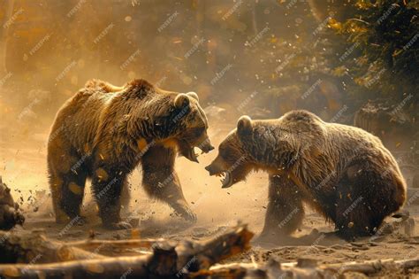 Premium Photo | Aggressive Brown Bear Fight in Beautiful Forest Background