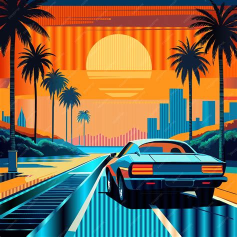 Premium Vector | A poster for a movie with palm trees and a sunset in ...