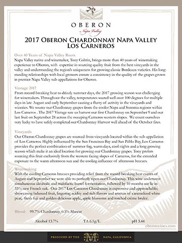 Oberon Chardonnay Los Carneros Folio Fine Wine Partners