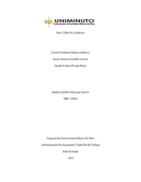 Fase 2 Plan De Auditoria Fase 2 Plan De Auditoria Lizeth Carolina