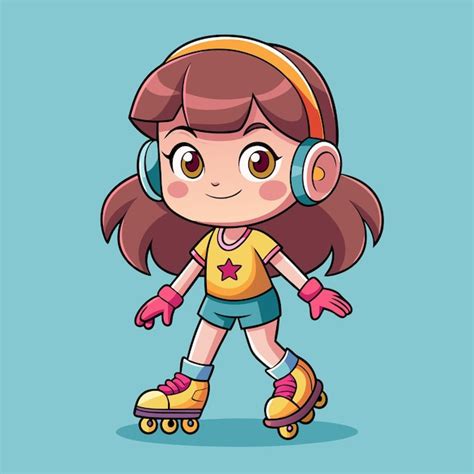 Una Chica Linda Patinando Con Patines Vectoriales Vector Premium