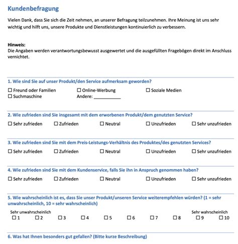 Kundenbefragung Vorlage Fragebogen Muster