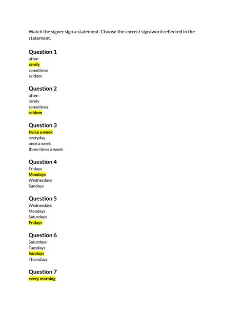 True Way ASL 5 5 Worksheet Part 1 Watch The Signer Sign A Statement