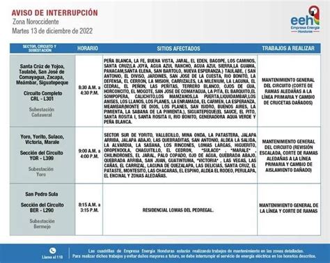 Eeh Anuncia Cortes De Energ A Para Ma Ana Martes En Varias Zonas