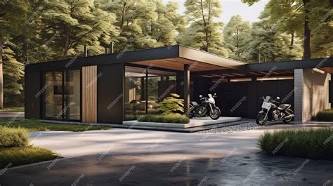 Premium Photo | View of a modern garage with carport