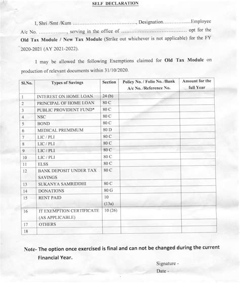 New Income Tax Regime Declaration Form 2020 21 Pdf Download For